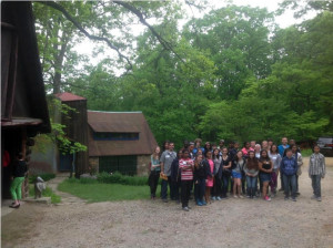 Cook-Wissahickon students gather outside the Esherick Museum.